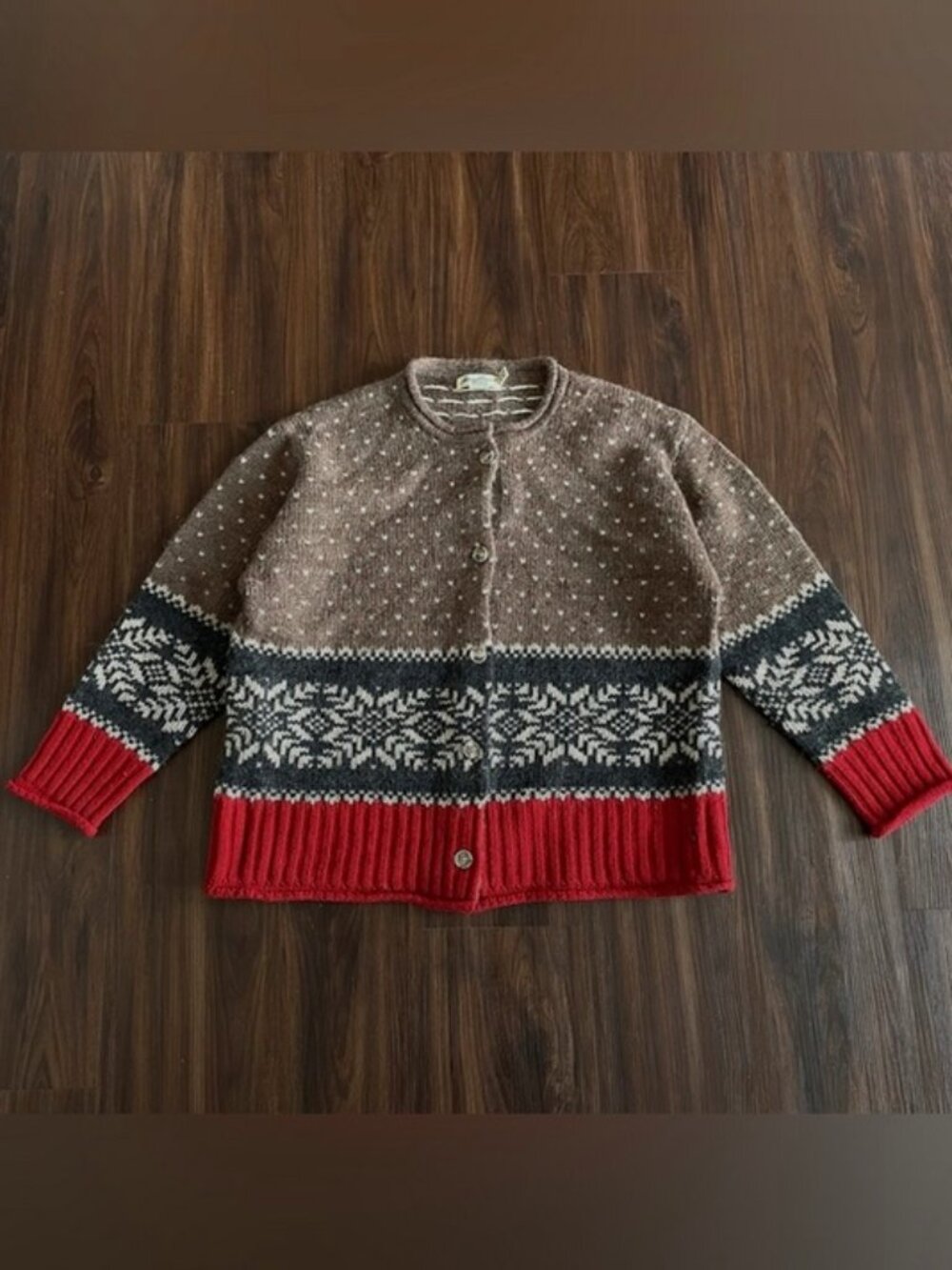 Vintage 90s Eddie Bauer Cardigan Womens XL Rollneck Wool Alpaca Blend Fair Isle